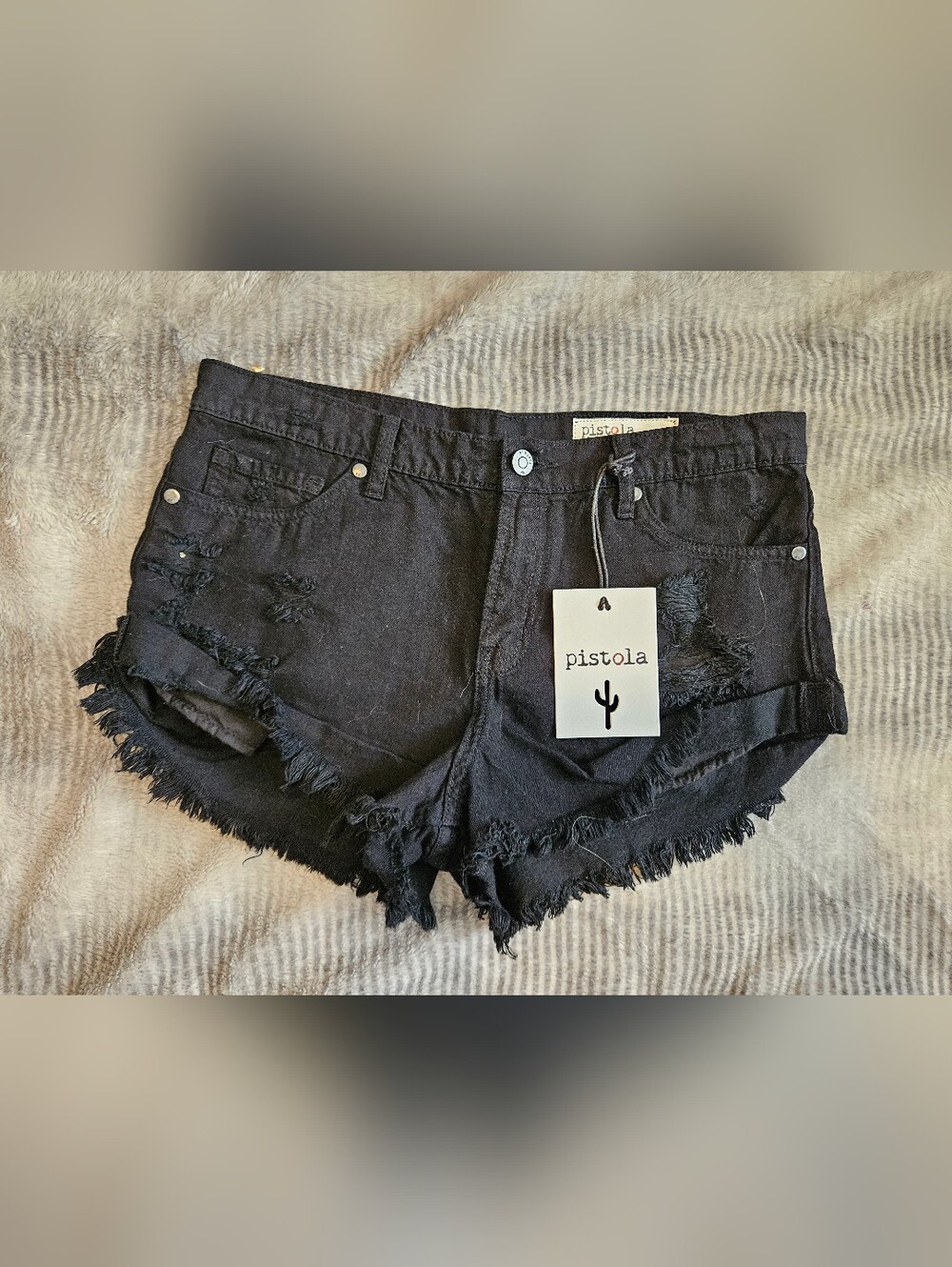 Pistola Womens Black Denim Jean Shorts Size M Frayed Hem cute Distressed, Mini,